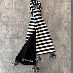 Sephora Striped Tassel Scarf Black & White Logo Cozy Lightweight Brand New